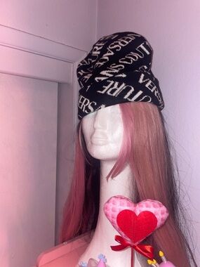 Versace Black and White Logo Beanie Hat